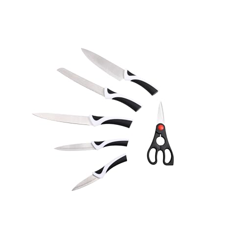 BERGNER KYOTO - Set 6PZS Edelstahlmesser - Enthält Kochmesser, Tranchiermesser, Brotmesser, Mehrzweckmesser und Schälmesser - Ergonomische Griffe - Robust und leicht zu reinigen von Bergner