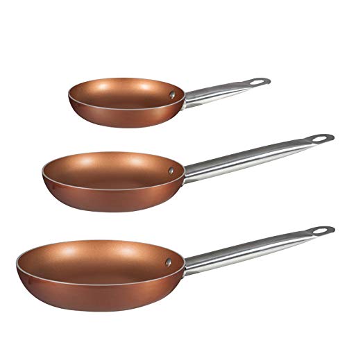 Bergner Set mit 3 Pfannen aus gepresstem Aluminium Copper Plus 18, 22 und 26 cm-Farbe Kupfer, 18/22/26 von Bergner