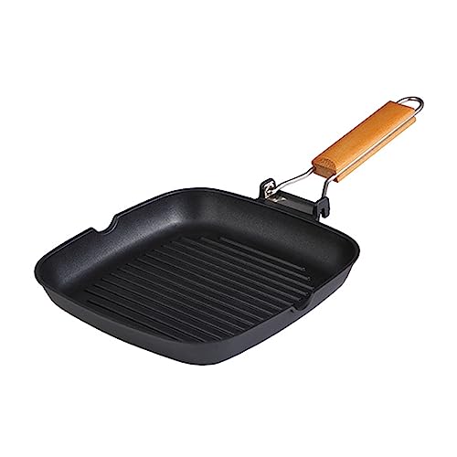 RENBERG Wood | Grillpfanne 24 cm | Hergestellt aus Aluminiumguss | Ergonomischer, Klappbarer Griff | Küchenzubehör | Leicht zu Reinigen und für Alle Herdarten Geeignet von Bergner