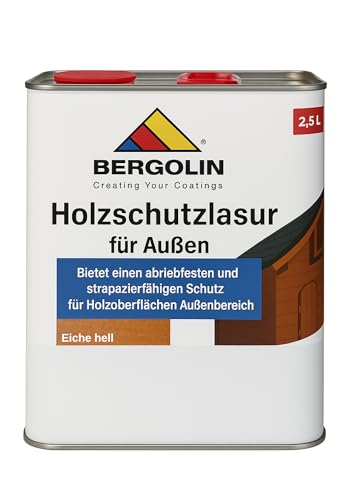 Bergolin Holzschutzlasur Eiche hell für Außen 2,5 Liter – Abriebfest - Strapazierfähig - Wetterfest - UV-Beständig. von Bergolin