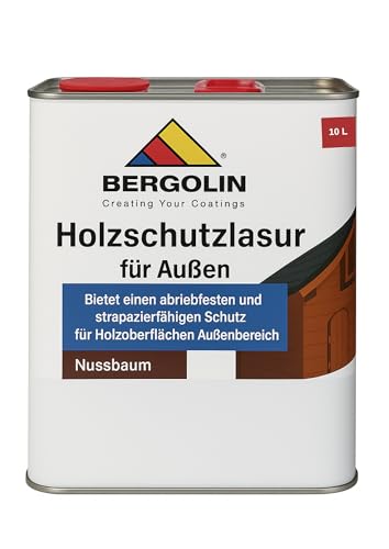 Bergolin Holzschutzlasur Nussbaum für Außen 10 Liter – Abriebfest - Strapazierfähig - Wetterfest - UV-Beständig. von Bergolin