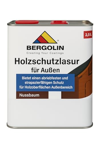 Bergolin Holzschutzlasur Nussbaum für Außen 2,5 Liter – Abriebfest - Strapazierfähig - Wetterfest - UV-Beständig. von Bergolin