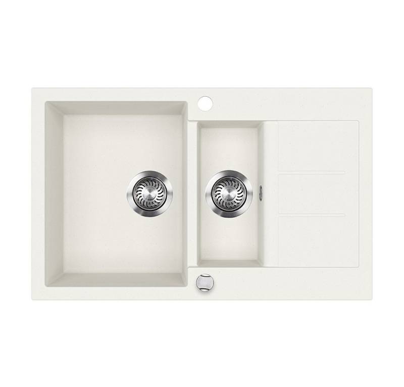 Bergstroem Granitspüle Seattle, Weiß, 80 x 50 cm mit 2 Spülbecken & Trockenplatz, Rechteckig, 80/50 cm von Bergstroem