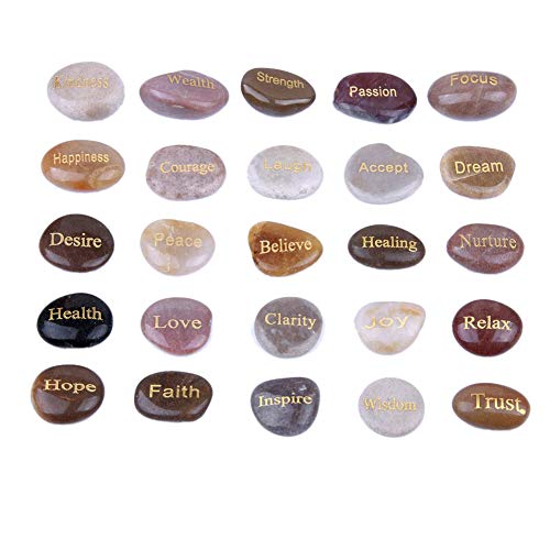 Berichw 25 inspirierte Steine, graviert mit Worten der Ermutigung, Steine graviert, goldfarben, für Bestätigung von Sorgen, Meditationssteine von Berichw