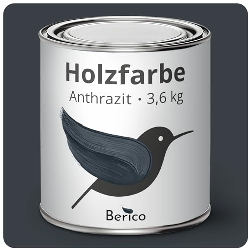 Berico Holzfarbe - Anthrazit-Grau - 3,6 Kg - 3in1 Premium Holzlack - Für Innen und Außen von Berico
