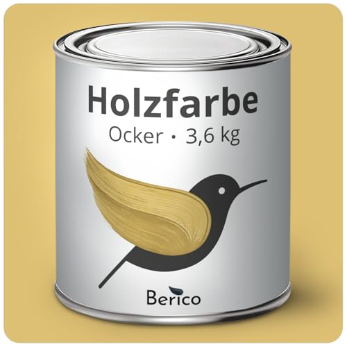 Berico Holzfarbe - Ocker Senfgelb - 3,6 Kg - 4in1 Premium Holzlack inkl. Grundierung & Decklack - Für Innen und Außen - Robust & Wetterfest von Berico