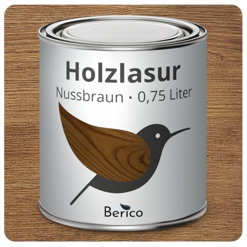 Berico Holzlasur - Nussbraun - 0,75 Liter Lasur - Braun - Wetterfeste Holzschutzlasur für Innen und Außen - Holzschutz, Wetterschutz und UV-Schutz Berico Holzlasur - Nussbraun - 0,75 Liter Lasur - Braun - Wetterfeste Holzschutzlasur für Innen und Außen - Holzschutz, Wetterschutz und UV-Schutz von Berico