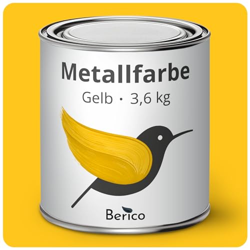 Berico Metallfarbe - Gelb - 3,6 Kg - 3in1 Premium Metallschutzlack - Direkt auf Rost - Für Stahl, Zink, Aluminium und Eisen von Berico