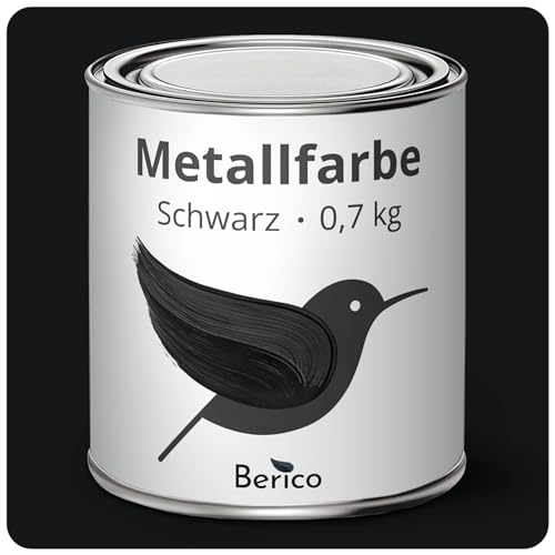 Berico Metallfarbe - Schwarz - 0,7 Kg - 3in1 Premium Metallschutzlack - Direkt auf Rost - Für Stahl, Zink, Aluminium und Eisen von Berico