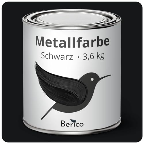 Berico Metallfarbe - Schwarz - 3,6 Kg - 3in1 Premium Metallschutzlack - Direkt auf Rost - Für Stahl, Zink, Aluminium und Eisen von Berico