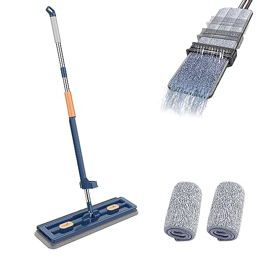 Pure Clean Magic Mop, Großer Flachmopp mit auswringfunktion und wiederverwendbaren Mikrofaser-Pads, Pure Clean Aufwaschen Boden Set (Blau) von Berisyios