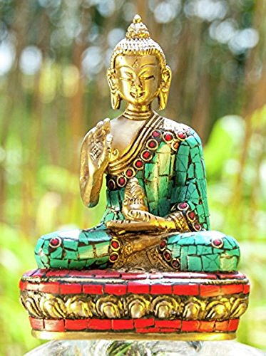 Kanakamuni Buddha sitzend 11,5 cm mit Türkis- und Korallensteinen von Berk