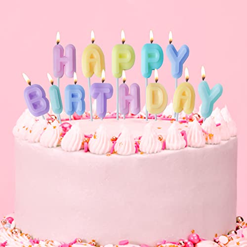 Berkebun Happy Birthday Kerzen-Set Pastellkerzen Macaron Farbe Buchstaben Kerzen Kuchen Topper Dekoration für Geburtstagsparty von Berkebun