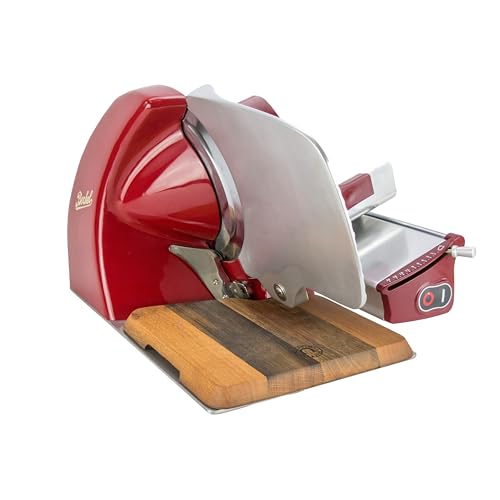 Berkel Aufschnittmaschine Home Line 250 in Rot - Premium Schneidemaschine inkl. passgenauem handgefertigtem Einlegebrett aus Fassholz - Sonderangebot von Berkel