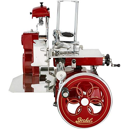 Berkel Volano Tribute handbetriebene Aufschnittmaschine mit Blütenverziertes Schwungrad und Messerdurchmesser 300 mm Rot von Berkel