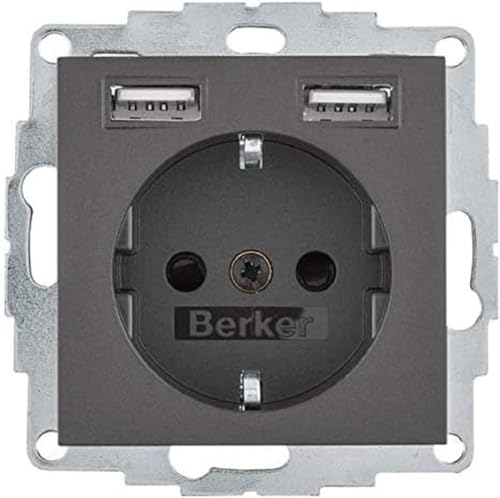 BERKER Steckdose SCHUKO/USB, B.3/7 anthrazit 48031606 von Berker