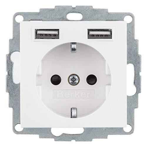 Steckdose SCHUKO/USB, S.1, polarweiß gl BERKER 48038989 von Berker