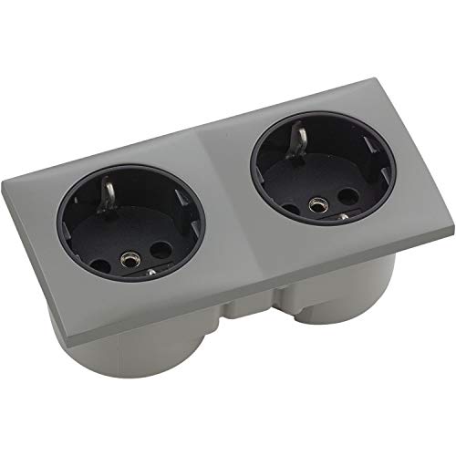 Berker Doppelsteckdose Integro Flow schwarz | inkl. Sekundärleitung, Kunststoff Edelstahl Effekt von Berker