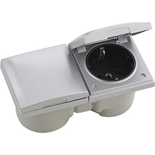 Berker Doppelsteckdose mit Deckel Integro Flow schwarz | inkl. Sekundärleitung, Kunststoff chrom matt lackiert von Berker