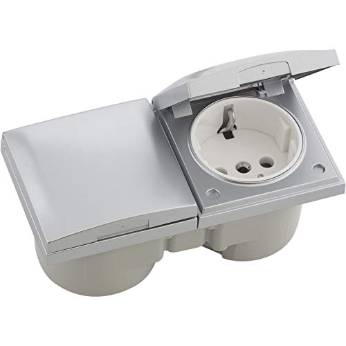 Berker Doppelsteckdose mit Deckel Integro Flow weiß | inkl. Sekundärleitung, Kunststoff chrom matt lackiert von Berker