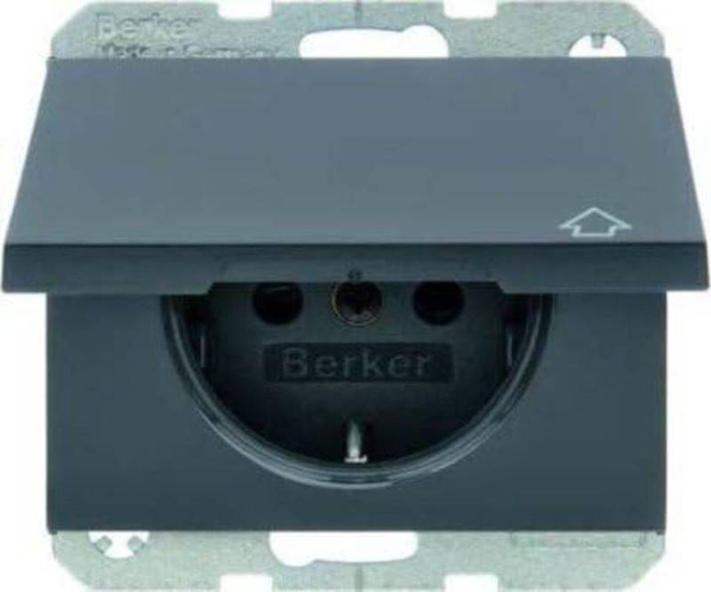 Berker Steckdose Berker 47517106 Steckdose SCHUKO+Klappd. u.erh.BS K.1 anthrazit matt von Berker