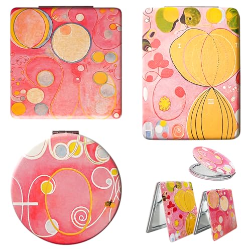 3-teiliger faltbarer Kunst-Schminkspiegel, tragbarer Reisekosmetikspiegel aus PU-Leder, kompakter Taschenspiegel, faltbarer Reisespiegel für Handtasche, Schminktisch, Geschenk（Hilma af Klint） von Berkin Arts