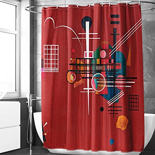 Berkin Arts Badezimmer Duschvorhang-Set 180 x 180 cm Wasserdichtes Polyester mit Haken Geometrische Abstrakte Kunst Rot für Badewanne (Mattrot von Wassily Kandinsky) von Berkin Arts