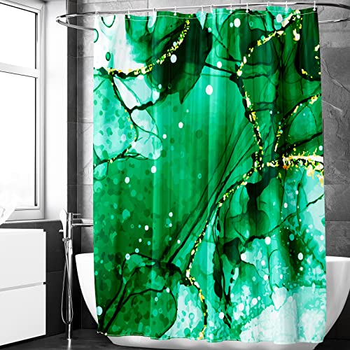 Berkin Arts Badezimmer Duschvorhang-Set 180 x 180 cm Wasserdichtes Polyester mit Haken Moderne Europäische Tintenmalerei Bio-inspiriertes Design Dunkelgrün Dunkle Smaragdnebel-Farben von Berkin Arts