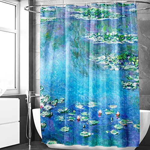 Berkin Arts Badezimmer Duschvorhang-Set 180 x 180 cm Wasserdichtes Polyester mit Haken Impressionismus Waschbar Strapazierfähig Türkis (Wasserlilien von Claude Monet) von Berkin Arts