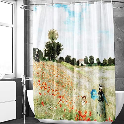 Berkin Arts Badezimmer Duschvorhang-Set 180 x 180 cm Wasserdichtes Polyester mit Haken Moderner Romantischer Französischer Impressionismus (Mohnfeld von Claude Monet) von Berkin Arts