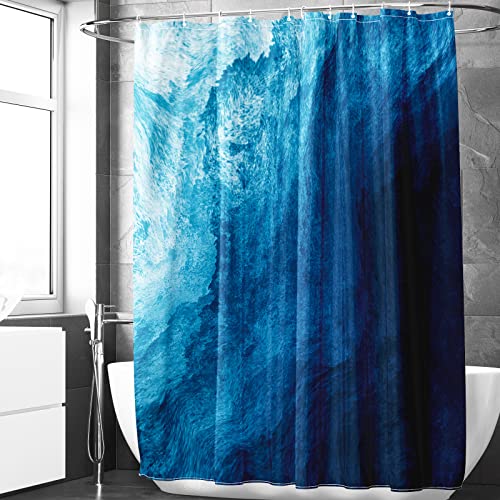 Berkin Arts Badezimmer Duschvorhang-Set 180 x 180 cm Wasserdichtes Polyester mit Haken Moderne Europäische Tintenmalerei Starke Blaue Randbeleuchtete Tiefblaue Wasserfarbe Tiefblaue Meeresfarbe von Berkin Arts