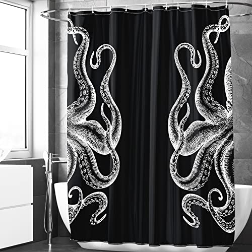 Berkin Arts Badezimmer Duschvorhang-Set 180 x 180 cm Wasserdichtes Polyester mit Haken Moderne Europäische Tintenmalerei In Schwarze Tentakel Gewickelt Kraken-Tentakel von Berkin Arts