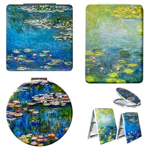 Berkin Arts 3 Pcs Folding Art Makeup Mirror, Portable PU Leather Travel Cosmetic Compact, Compact Ultrathin Pocket Mirror Folding Travel Mirror for Purse Vanity Table Gifts（Monet） von Berkin Arts