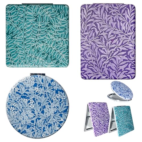 Berkin Arts 3 Pcs Folding Art Makeup Mirror, Portable PU Leather Travel Cosmetic Compact, Compact Ultrathin Pocket Mirror Folding Travel Mirror for Purse Vanity Table Gifts（Morris） von Berkin Arts
