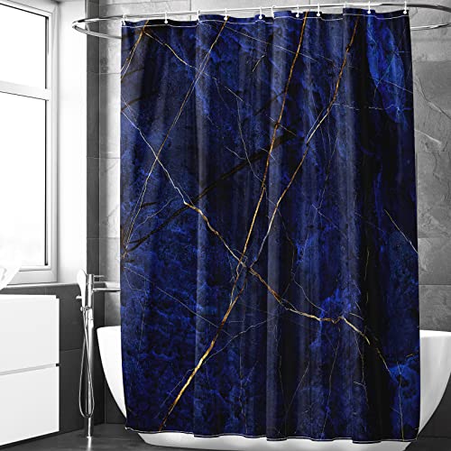 Berkin Arts Badezimmer Duschvorhang-Set 180 x 180 cm Wasserdichtes Polyester mit Haken Maximalismus Starke Blaue Randbeleuchtete Marmor- und Goldfarben mit Gold und Dunkelblau von Berkin Arts