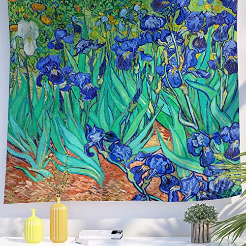 Berkin Arts Decor Wandteppich zum Aufhängen, Hintergrund aus hochwertigem Polyesterstoff Post-Impressionismus Bunte pastose Pinselstriche 130 x 150 CM (Vincent van Gogh-Irissen) von Berkin Arts