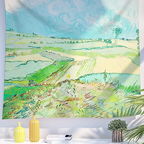 Berkin Arts Decor Wandteppich zum Aufhängen, Hintergrund aus hochwertigem Polyesterstoff Post-Impressionismus Bunte pastose Pinselstriche 150 x 200 CM(Vincent van Gogh-Weizenfelder nach dem Regen) von Berkin Arts