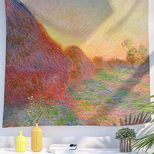 Berkin Arts Decor Wandteppich zum Aufhängen, Hintergrund aus hochwertigem Polyesterstoff Post-Impressionismus Orange Tolles Gemälde 130 x 150 CM (Claude Monet-Getreidestapel) von Berkin Arts