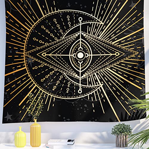 Berkin Arts Decor Wandteppich zum Aufhängen, Hintergrund aus hochwertigem Polyesterstoff Geometrische abstrakte Kunst Verziertes galaktisches Gold 150 x 200 CM von Berkin Arts