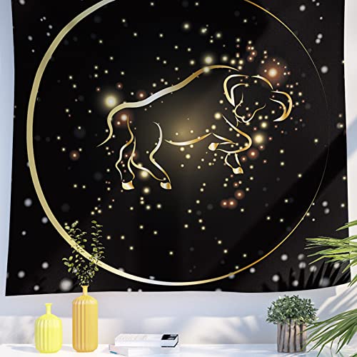 Berkin Arts Decor Wandteppich zum Aufhängen, Hintergrund aus hochwertigem Polyesterstoff Weltraumkunst Verziertes galaktisches Gold Sternzeichen Stier 150 x 200 CM von Berkin Arts