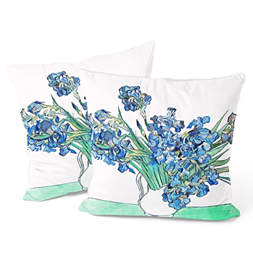 Berkin Arts Dekorative Blumen Flower Floral Kunst Art Quadrat Kissenhülle 2er Set Kissenbezug 45x45cm Zierkissenbezüge Sofakissen DekokissenBlau Hautfreundlich Für Bett(Vincent Van Gogh-Schwertlilien) von Berkin Arts