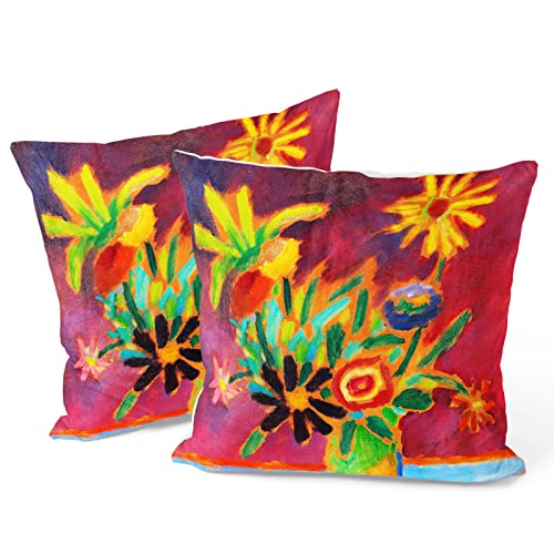 Berkin Arts Dekorative Blumen Flower Floral Kunst Art Quadrat Kissenhülle 2er Set Kissenbezug 45x45cm Zierkissenbezüge Sofakissen DekokissenRot Polyester Für Büro (Jawlensky-Bunte Blumen) von Berkin Arts