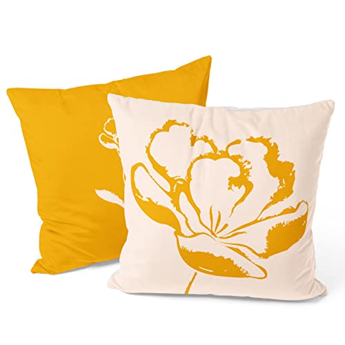 Berkin Arts Dekorative Elegant Boho Quadrat Kissenhülle 2er Set Kissenbezug 45x45cm Zierkissenbezüge Sofakissen Versteckter Reißverschluss Dekokissen Blumen Orange Bequem IllustrationFür Sofa von Berkin Arts