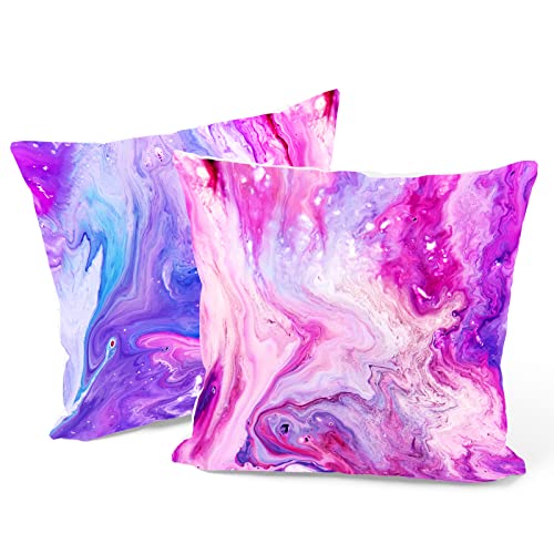 Berkin Arts Dekorative Marmor Abstrakt Quadrat Kissenhülle 2er Set Kissenbezug 45x45cm Zierkissenbezüge Sofakissen Versteckter Reißverschluss Dekokissen Premium Bunt Rosa Für Sofa von Berkin Arts