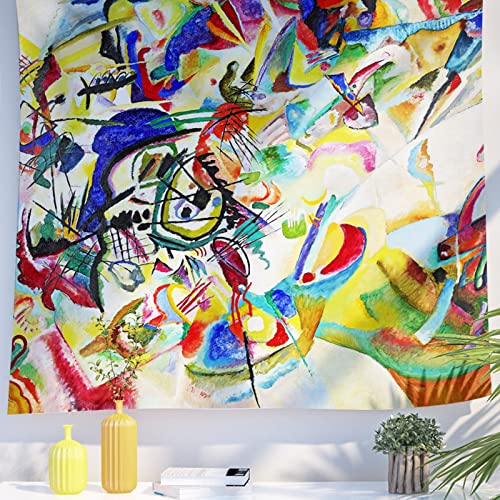Berkin Arts Decor Wandteppich zum Aufhängen, Hintergrund aus hochwertigem Polyesterstoff Abstrakte Kunst Maximalistische Malerei 150 x 200 CM(Wassily Kandinsky-Komposition VII) von Berkin Arts