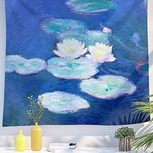 Berkin Arts Decor Wandteppich zum Aufhängen, Hintergrund aus hochwertigem Polyesterstoff Impressionismus Blue Nature Teens Beliebt 130 x 150 CM (Claude Monet-Wasserlilien 2) von Berkin Arts