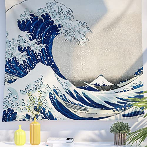 Berkin Arts Decor Wandteppich zum Aufhängen, Hintergrund aus hochwertigem Polyesterstoff Ukiyo-e Japanische Meereslandschaft 150 x 200 CM(Katsushika Hokusai-Die große Welle) von Berkin Arts