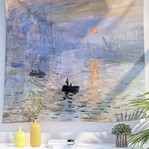 Berkin Arts Decor Wandteppich zum Aufhängen, Hintergrund aus hochwertigem Polyesterstoff Impressionismus Meereslandschaft bei Sonnenuntergang 150 x 200 CM(Claude Monet-Aufgehende Sonne) von Berkin Arts