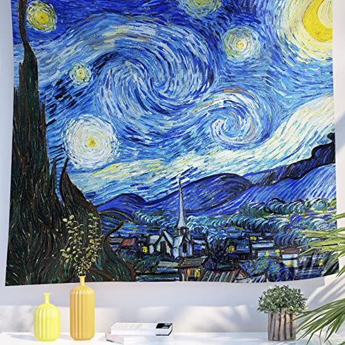 Berkin Arts Kunst Dekor Wandteppich mit Landschaft Design, Wandbehang Tapisserie, ästhetischer Kulisse Wanddeko Blue Sky Psychedelicfür Wohnzimmer 150 x 200 cm (Vincent van Gogh-Die Sternennacht) von Berkin Arts