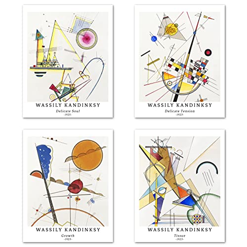 Berkin Arts Kunstdruck Ungerahmt Abstrakt Geometrische Bilder Set von 4, Poster Größe: 20x25 cm Premium Kunstpapier Wanddeko Beige Illustration Passenden Collage Deko Wassily kandinsky Paintings von Berkin Arts